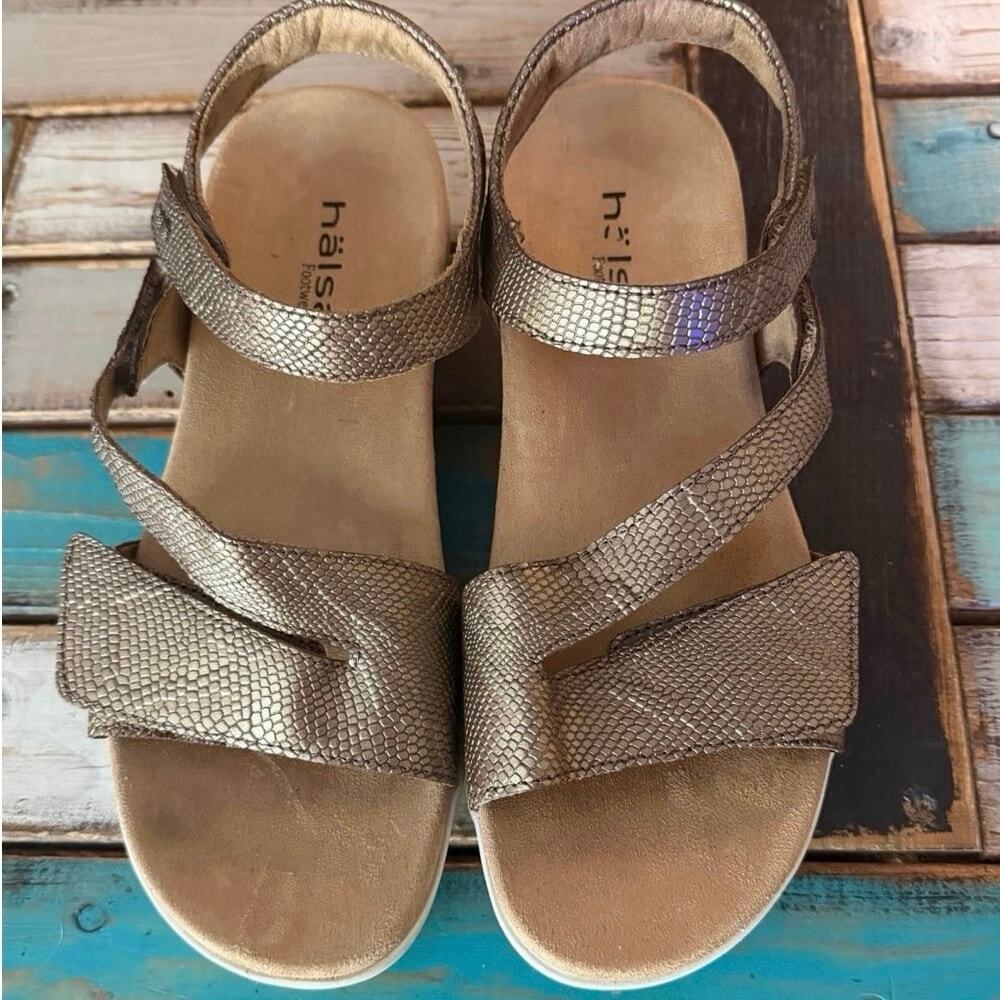 Halsa Denia Snake print Reptile bronze copper ankle strap sandals Women's 9.5 - Picture 12 of 12
